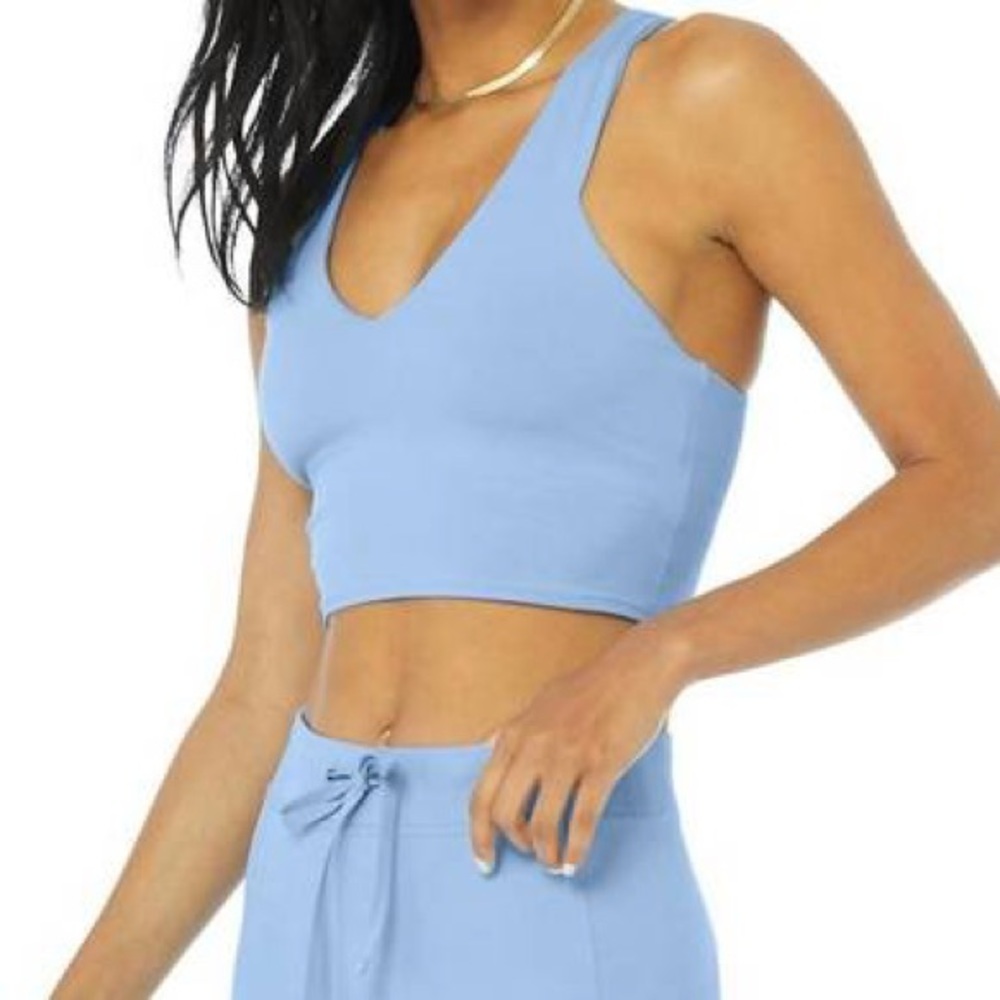 alo yoga real bra tank in blue skies